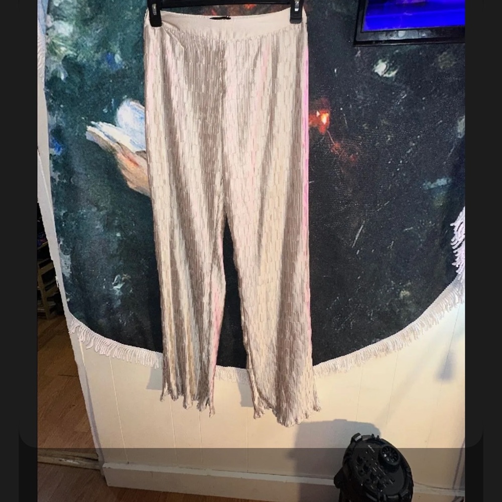 Pretty Little Thing Cream Textured Wide-Leg Pants